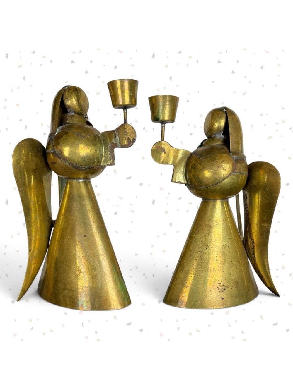 Vintage Brass Angels Candle Holder Pair Shabby Chic Farmhouse Style Rustic Decor